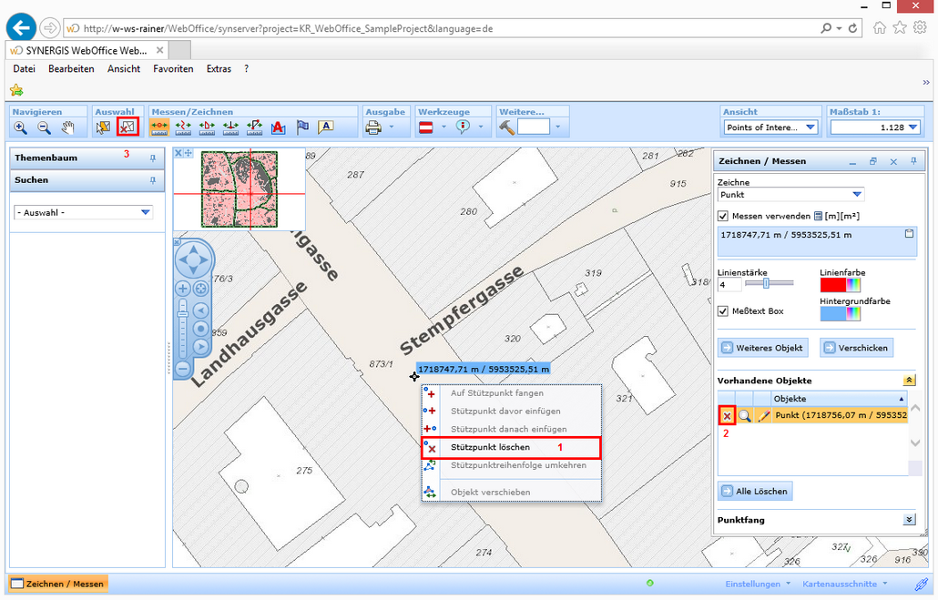 Drei Möglichkeiten um einen Messpunkt im WebOffice html client zu löschen Drei Möglichkeiten um einen Messpunkt im WebOffice html client zu löschen