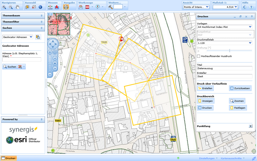 Vorschau der Druckblätter entlang der Verlauflinie Vorschau der Druckblätter entlang der Verlauflinie