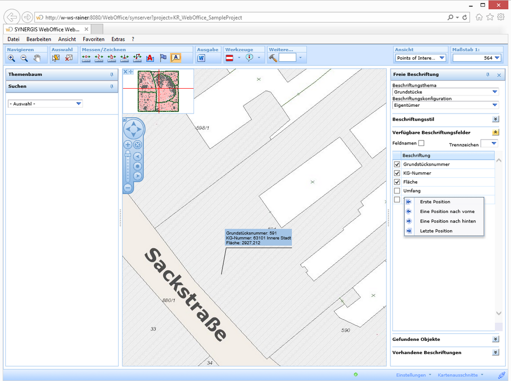 Ändern der Reihenfolge der Beschriftungsfelder mit dem Kontextmenü