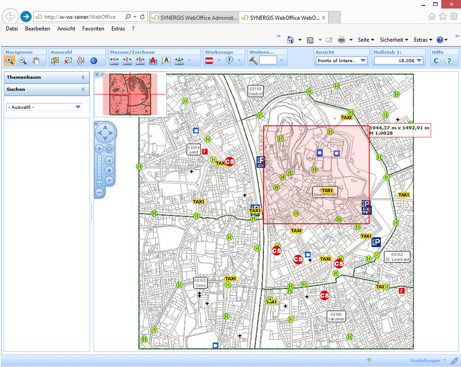 Festlegen des zu vergrößernden Kartenausschnittes Festlegen des zu vergrößernden Kartenausschnittes