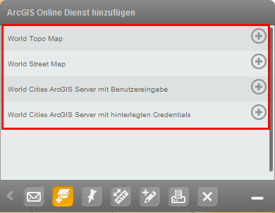WebOffice mobile client - ArcGIS Online Dienst hinzufügen (untere Werkzeugleiste) WebOffice mobile client - ArcGIS Online Dienst hinzufügen (untere Werkzeugleiste)
