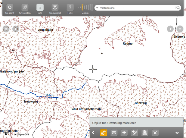 Werkzeugleiste mit aktiviertem 'Objekt zuweisen'-Tool