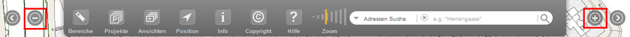 &nbsp;Zoom Out (-) und Zoom In (+)