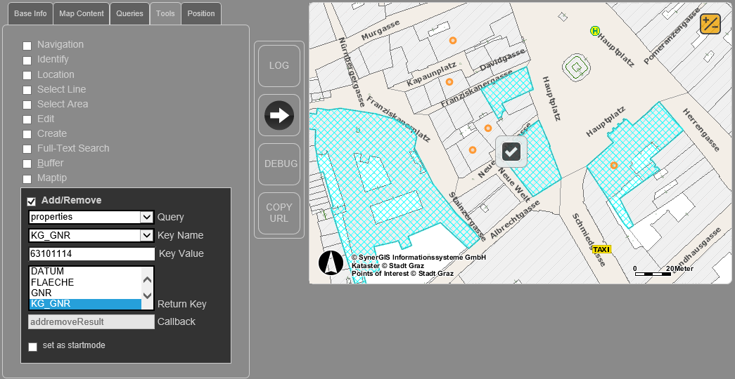 WebOffice map widget Testcontainer - Werkzeug AddRemove