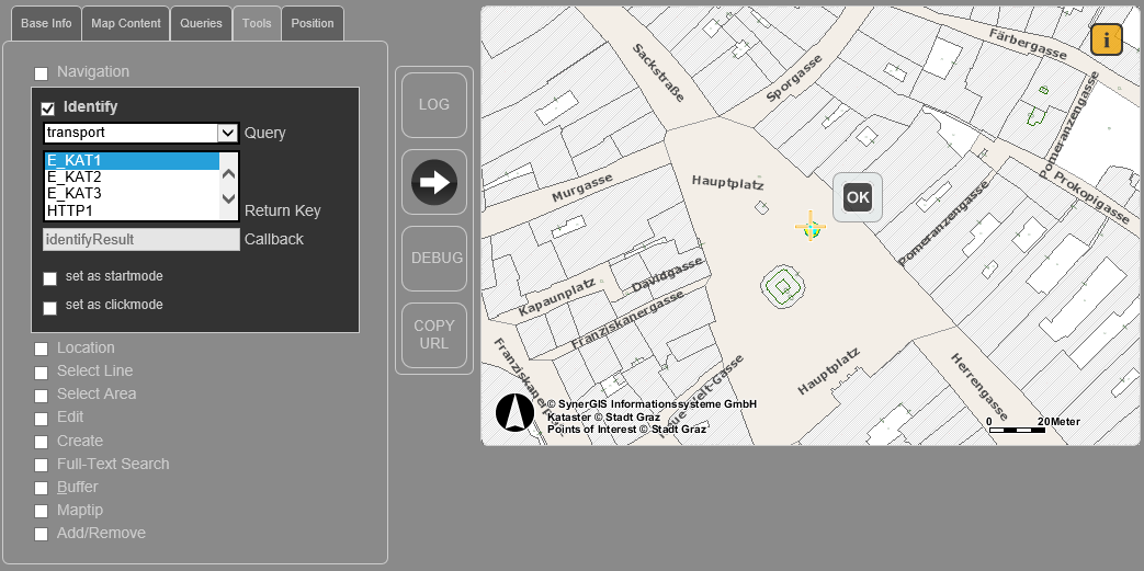 WebOffice map widget Testcontainer - Identify