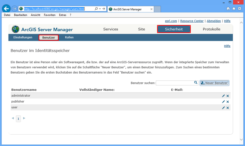 Benutzer konfigurieren im ArcGIS Server Manager