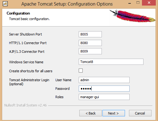 Apache Tomcat Setup - Festlegen des Tomcat Administrator Konto
