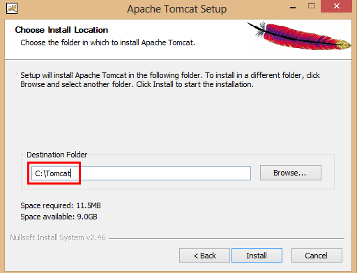 Apache Tomcat Setup - empfohlenes Installationsverzeichnis