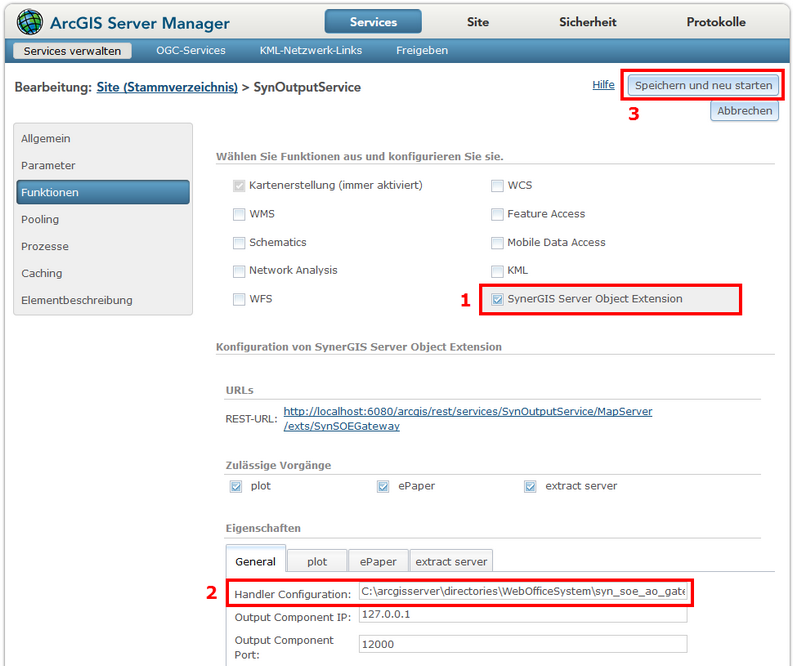 Überprüfung der SOE im ArcGIS Server Manager Überprüfung der SOE im ArcGIS Server Manager