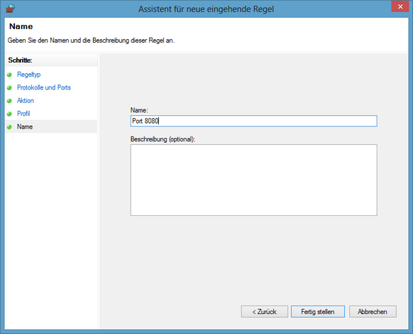 Windows Firewall mit erweiterter Sicherheit - Name vergeben