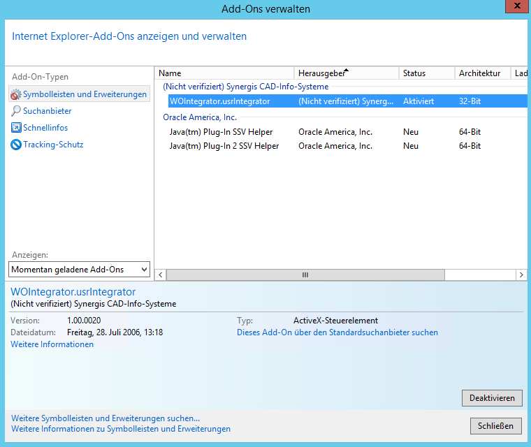 Aktivierung des WebOffice Integrator im Internet Explorer