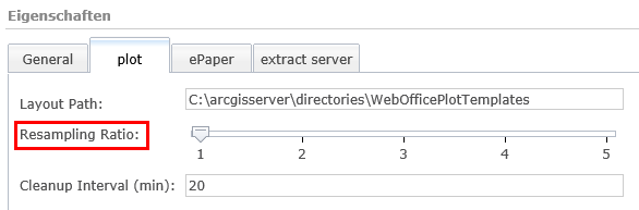 ArcGIS Server Manager: Resampling Ratio sollte auf Wert 1 gesetzt sein