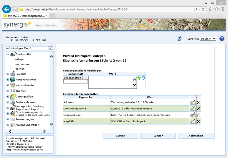 Druckprofil anlegen - Schritt 2 Druckprofil anlegen - Schritt 2