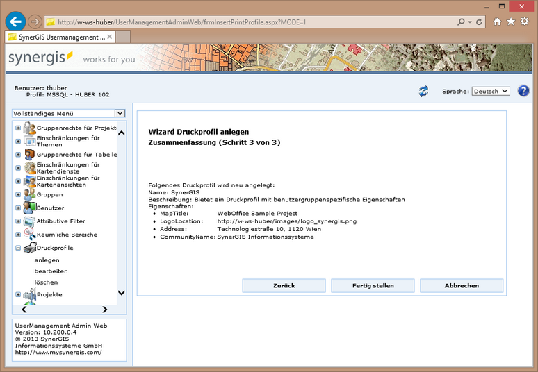 Druckprofil anlegen - Schritt 3 Druckprofil anlegen - Schritt 3