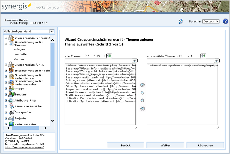 Anlegen Gruppeneinschränkungen für Themen - Schritt 3 Themen auswählen Anlegen Gruppeneinschränkungen für Themen - Schritt 3 Themen auswählen