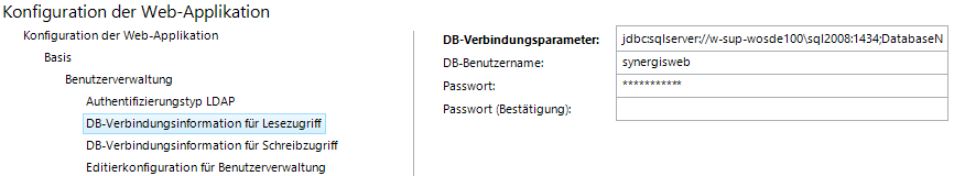 DB-Verbindungsinformation für Lesezugriff - Konfiguration DB-Verbindungsinformation für Lesezugriff - Konfiguration