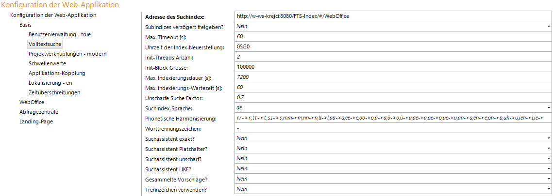 Volltextsuche Konfiguration