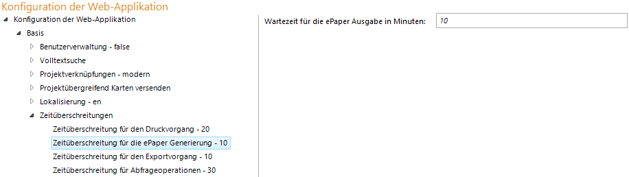 Konfiguration - Zeitüberschreitung für die ePaper Generierung