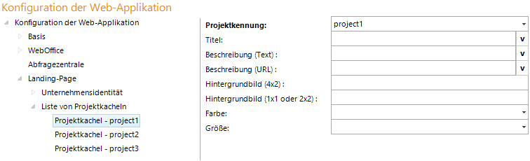 Konfiguration - Liste von Projektkacheln Konfiguration - Liste von Projektkacheln