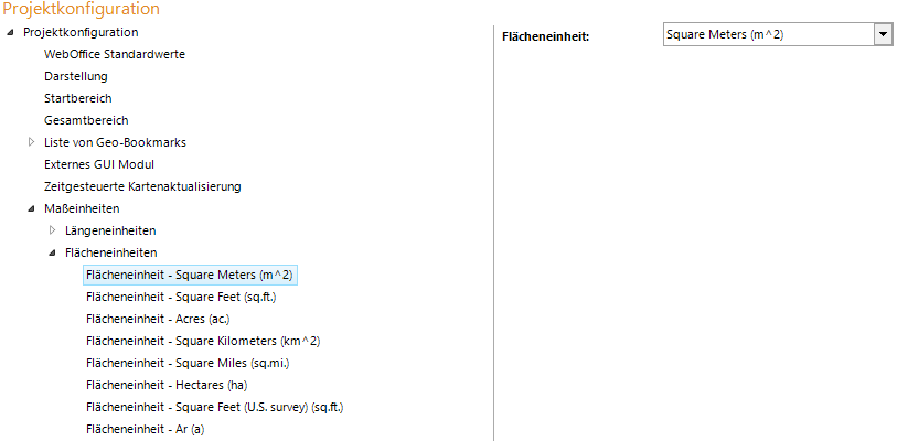 Konfiguration - Flächeneinheiten Konfiguration - Flächeneinheiten