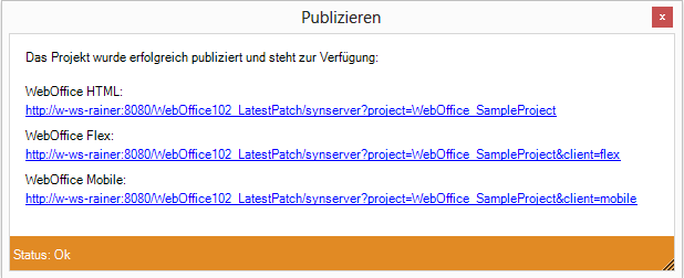 Publizieren des WebOffice 10.3 SP2 Projekts