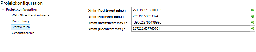 Startbereich Konfiguration