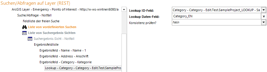 Lookup Konfiguration auf einem Ergebnisfeld