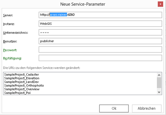 Ändern von Parametern der Kartendienstverbindungen Ändern von Parametern der Kartendienstverbindungen