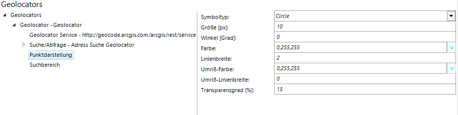 Geolocator Selektionsdarstellung - Konfigurationsparameter Geolocator Selektionsdarstellung - Konfigurationsparameter
