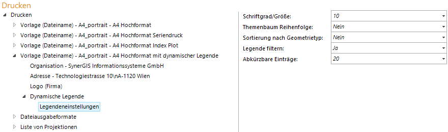 Legendeneinstellungen für ein Druckvorlage Legendeneinstellungen für ein Druckvorlage