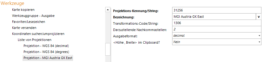 Projektion Konfiguration Projektion Konfiguration