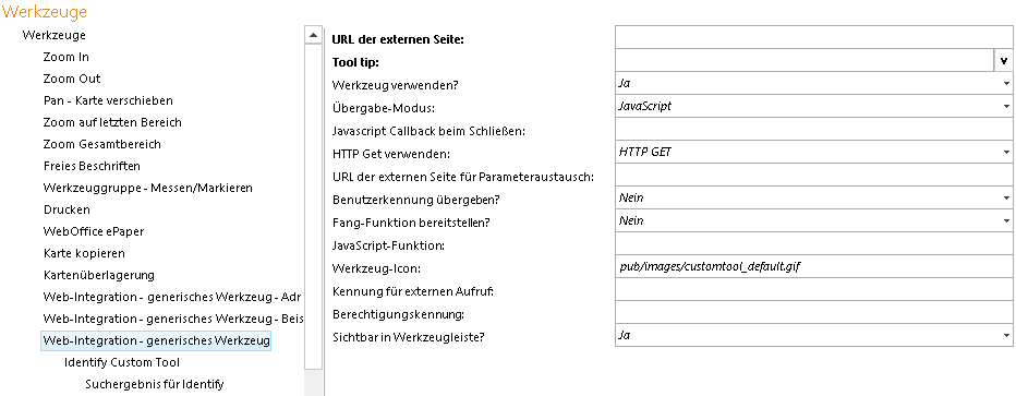 Web-Integration - Konfiguration generisches Werkzeug&nbsp;