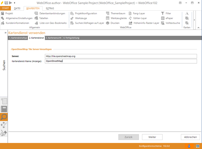 Assistent "Kartendienst himzufügen" - Auswahl eines OpenStreetMap Teil Server Assistent "Kartendienst himzufügen" - Auswahl eines OpenStreetMap Teil Server