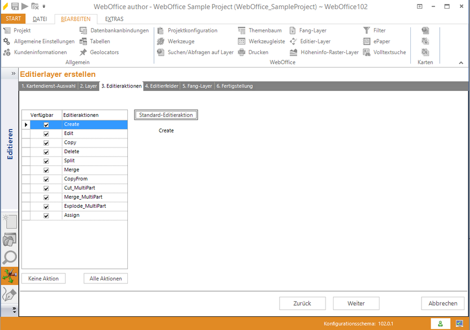 Assistent "Editierlayer erstellen" - Editieraktion auswählen Assistent "Editierlayer erstellen" - Editieraktion auswählen