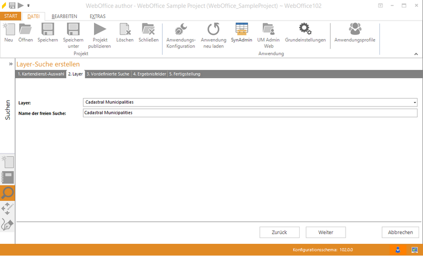 Assistent "Layer-Suche erstellen" - Layer auswählen