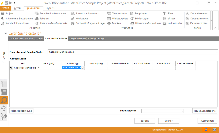 Assistent "Layer Suche erstellen" - Vordefinierte Suche erstellen