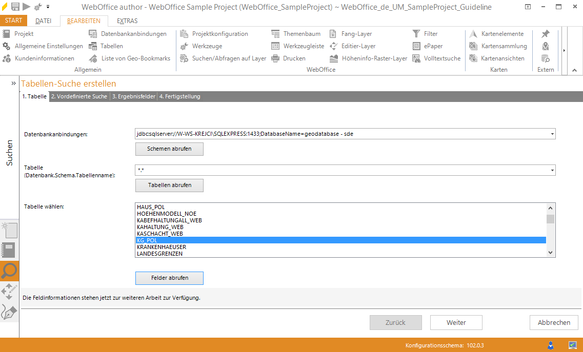 Assistenten "Tabellen-Suche erstellen" - Tabelle auswählen