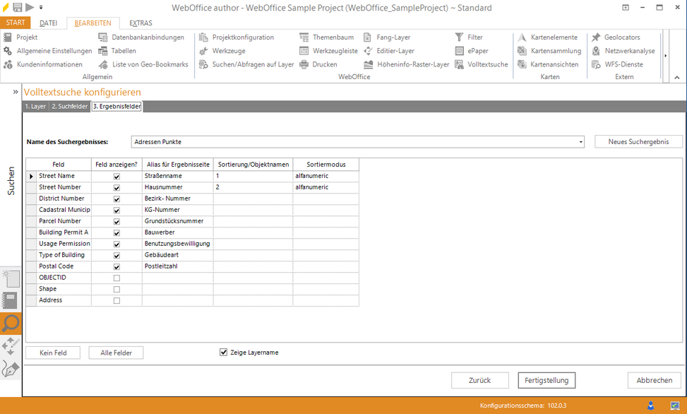 Assistent Volltextsuche - Ergebnisfelder Assistent Volltextsuche - Ergebnisfelder