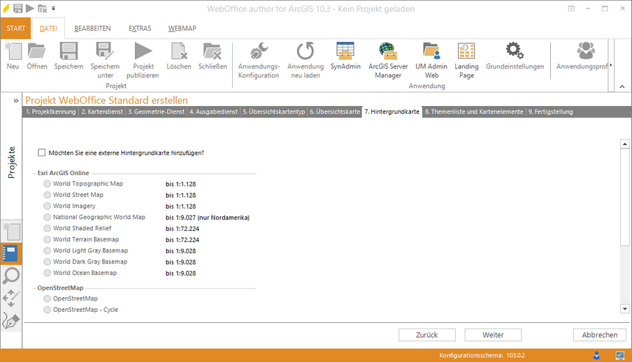 Wizard "Projekt erstellen" - Hintergrundkarte Wizard "Projekt erstellen" - Hintergrundkarte