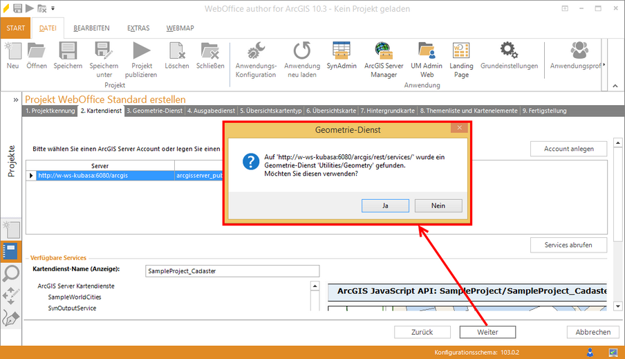 Assistent "Projekt erstellen" - Verwenden des Geometrie-Dienstes Assistent "Projekt erstellen" - Verwenden des Geometrie-Dienstes