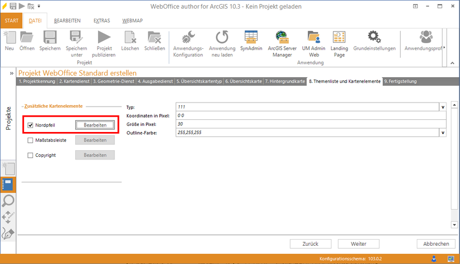 Wizard "Projekt erstellen" - Konfiguration des Nordpfeils Wizard "Projekt erstellen" - Konfiguration des Nordpfeils