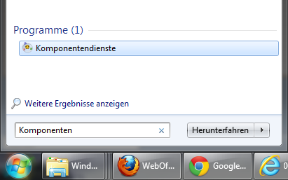 Öffnet die Komponentendienste vom Startmenü aus Öffnet die Komponentendienste vom Startmenü aus