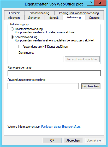 Eigenschaften von WebOffice plot - Aktivierung Eigenschaften von WebOffice plot - Aktivierung