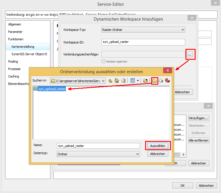 Hinzufügen eines dynamischen Workspaces - Auswählen des Raster-Ordner Hinzufügen eines dynamischen Workspaces - Auswählen des Raster-Ordner