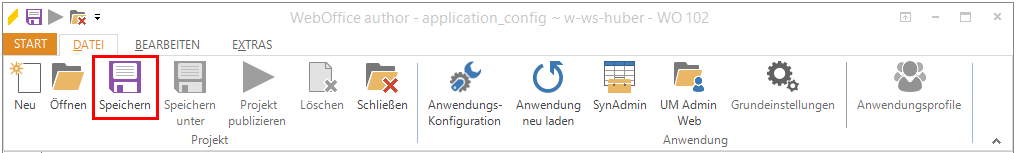 Speichern der Anwendungskonfiguration Speichern der Anwendungskonfiguration