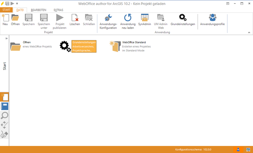 Öffnen der Grundeinstellungen im WebOffice author