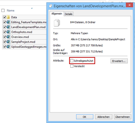 Schreibzugriff auf die MXDs erlauben