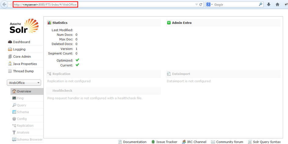 Apache Solr Administrationsseite Apache Solr Administrationsseite