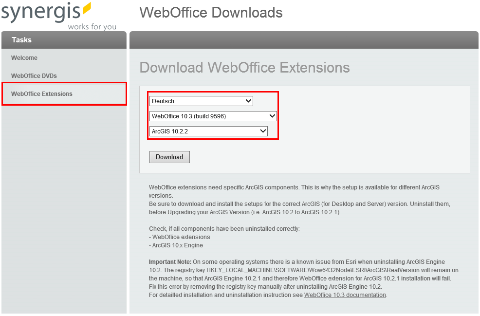 Download der entsprechenden Installationsdatei Download der entsprechenden Installationsdatei