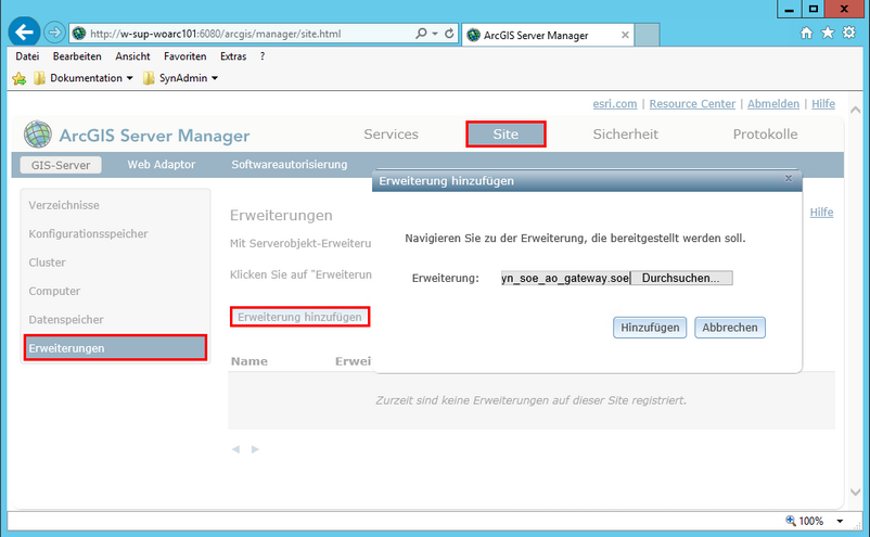 Hinzufügen der Datei syn_soe_ao_gateway.soe als Erweiterung